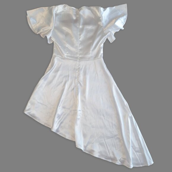 Morrisday White Satin Mini Dress, Angel Look Asymmetrical Dress, Size S - Picture 2 of 7